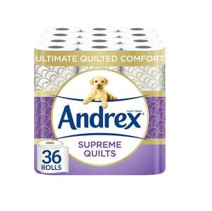 Andrex Supreme Quilts Quilted Toilet Paper - 36 Toilet Roll Pack - 25% Thicker Than Before . Ss + voucher £21.80