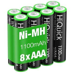 HiQuick 8 x AAA Rechargeable Batteries, Rechargeable 1100mAh Battery, Ni-MH Recycle, Pack of 8 - £5.08 S&S Sold by HiQuick FBA
