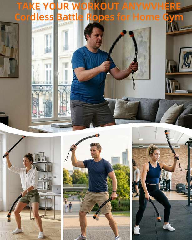 Food Save Rope Pinailon Ropeless Battle Ropes Portable Cordless, Black – £3.96 at ...
