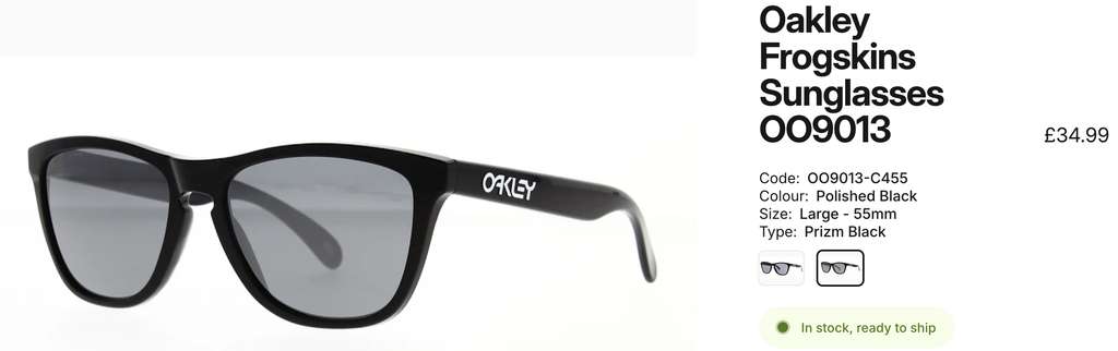 Oakley Frogskins/Manorburn Prizm £31.50? at The Optic Shop | hotukdeals