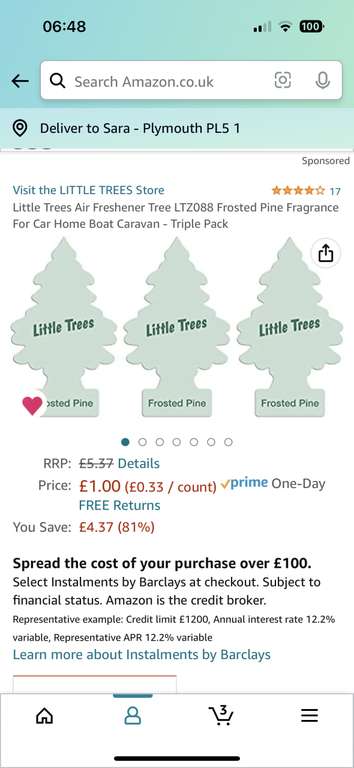 Little Trees Frosted Pine Triple Pack - £1 @ Amazon