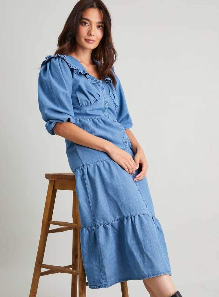Denim Tiered Midi Dress Sizes 8, 10, 12 - £8.40 with free click ...