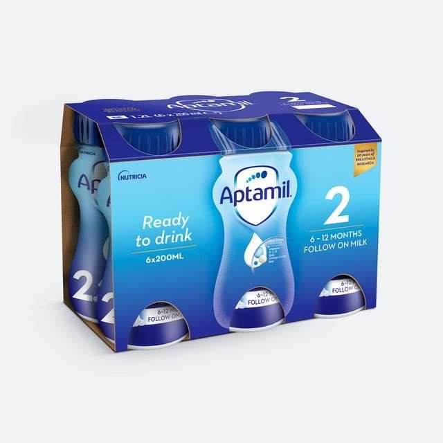 Aptamil 2 Follow On Baby Milk Formula Liquid 6-12 Months Multipack 6x200ml - £1.50 C&C