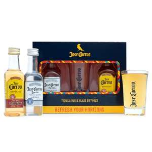 Jose Cuervo Tequila Gift Set, 2x5cl Jose Cuervo Reposado 38%, Jose Cuervo Silver 40%, Miniature Bottles, 1 Official Spirit Shot Glass
