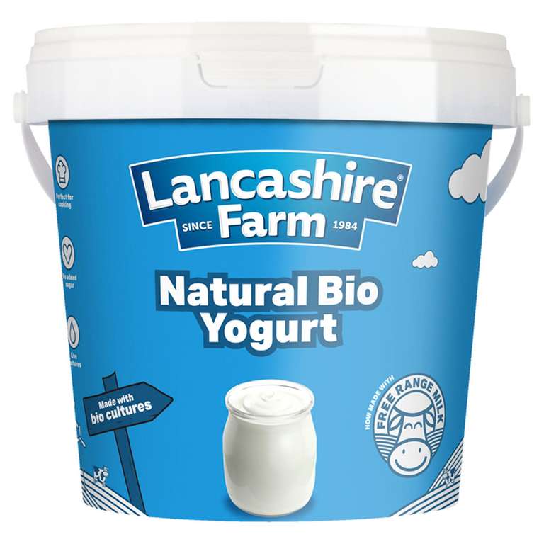 Lancashire Farm Natural Bio Yogurt / Fat- Free Yogurt - 1KG Tub £1 @ Asda