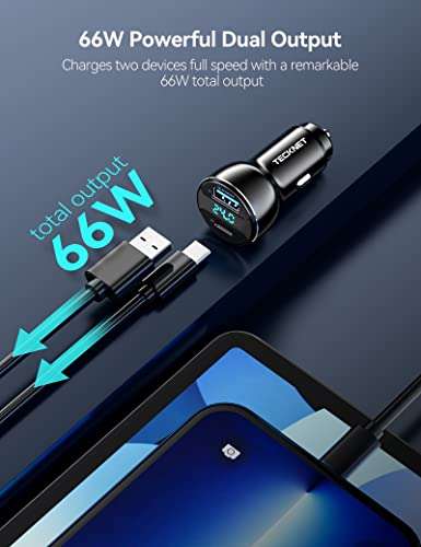 USB Car Charger, Pro 66W 6A USB C Car Charger, Car Adapter, 2-Port (USB C+USB A) £9.99 with voucher Dispatches from Amazon Sold by TECKNET