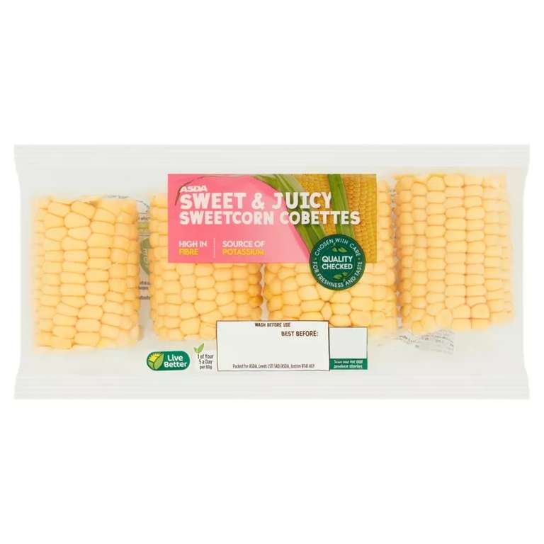 ASDA Sweet & Juicy Sweetcorn Cobettes 4pk