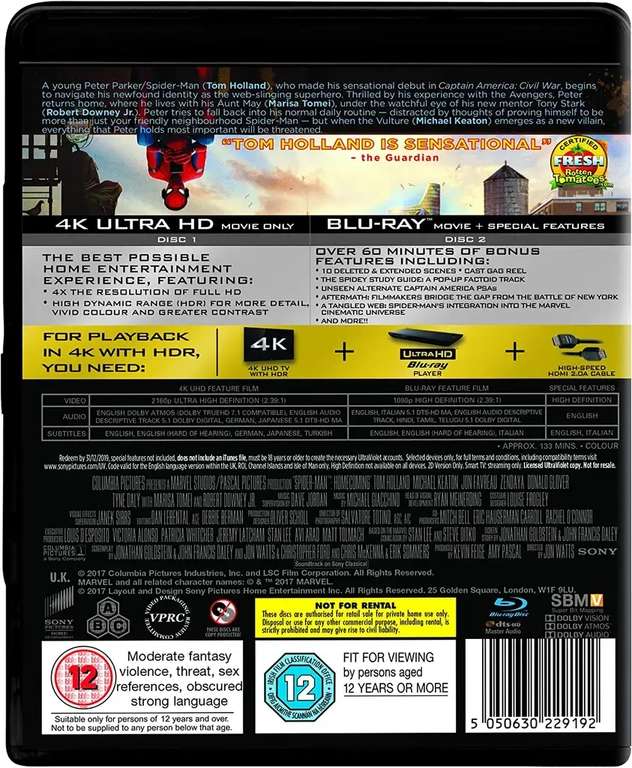 Spider-Man Homecoming 4K UHD + Blu-ray (Used) - Free Click & Collect