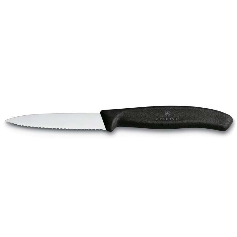 Victorinox 8 cm Pointed Tip/Serrated Edge Blister Packed Paring Knife, Pack of 2, Black