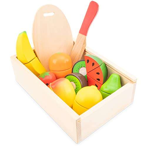 New Classic Toys 10581 Wooden Pretend Play Kids Cutting Meal Fruit Box Simulation Educational Perception Toy for Kids