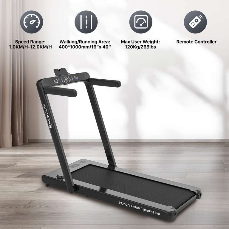 Mobvoi Home Treadmill Pro, Foldable Treadmill, Compatible with Smartwatch, Virtual Training Trails, Running & Walking Modes, Remote Control