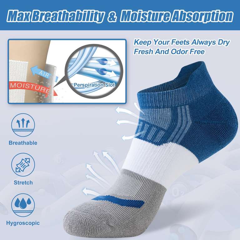 Cirorld Mens Ankle Socks 6 Pairs, Cushioned Low Cut, Compression Arch, Multicolour/Blue-Grey Size 3-6/7-11 With Code Sold By Cirorld FBA
