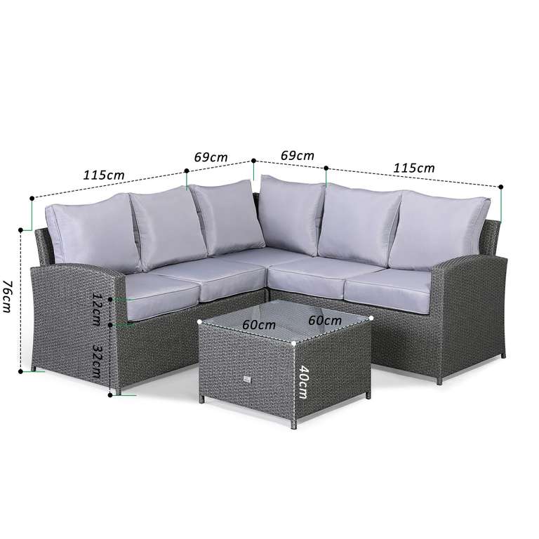 London Range High Back Corner in Grey weave and Grey Cushions - £450 Delivered @ Rattan Park