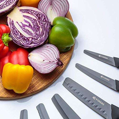 Viners Assure 8” Stainless Steel Chef Soft Grip Handle Safety Kitchen Knife, Black