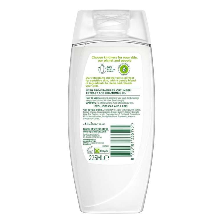 Simple Refreshing / Nourishing Shower Gel 225ml (Clubcard Price)