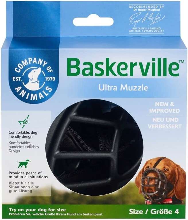Safe BASKERVILLE ULTRA MUZZLE, Size 4, Patented Humane Design, Breathable, Dog can Pant and Drink. For Medium & Large Dogs £5 at Amazon