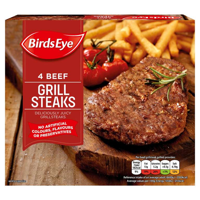 4 Birds Eye Beef Grill Steaks for £1.30 at Asda Bristol