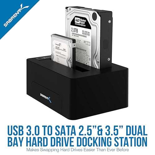 SABRENT 2 bay hard drive docking station, dual SSD HDD 2.5 3.5 inch SATA case dock, using code @ Store4PC-UK / FBA