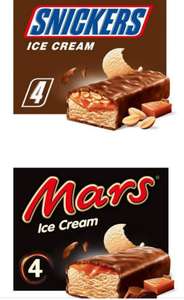 Snickers Chocolate Peanut Ice Cream Bar x 4 / Mars Chocolate Ice Cream Bar x 4 £1.50 (Bonus Card Price) @ Iceland