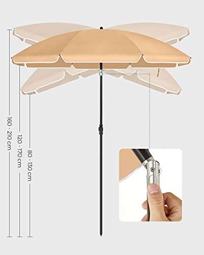 SONGMICS Parasol 160 cm, Sun Protection, UPF 50+, Beach Umbrella Sold by Songmics FBA