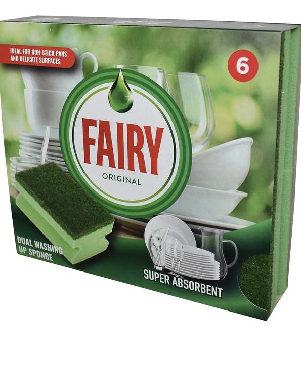 6 Pack Addis Fairy Originals Non Scratch General Dual Sponge Scourer with Crystals, Green - One Size