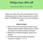 Philips Hue: 40% off on the second product (Sold by Amazon) - eg 2x Philips Hue Dimmers v2 for £31.98 / two Hue Tap Dials for £70.40 & more