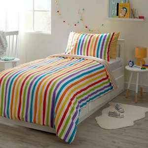 Rainbow Stripe Reversible Duvet Cover and Pillowcase Set, Cot Bed £5 Single £6 & Double £8 with Free Click and collect From Dunelm