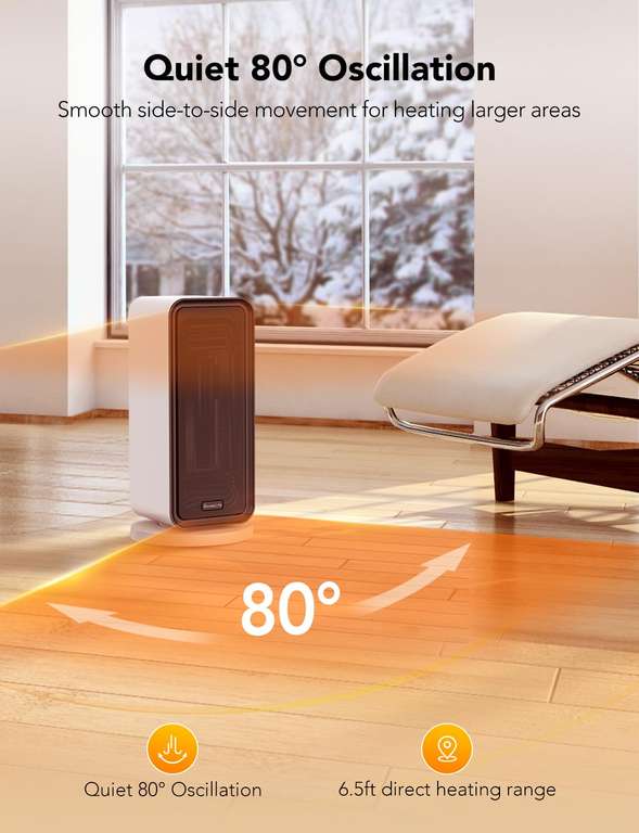 GoveeLife Ceramic Electric Heater, WiFi/Bluetooth App Control, With Alexa & Google White/Black With Voucher Sold By GoveeLife FBA