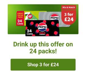 Mix and Match any 3 cases of soft drinks for £24 - e.g. Coca Cola, Pepsi, Monster