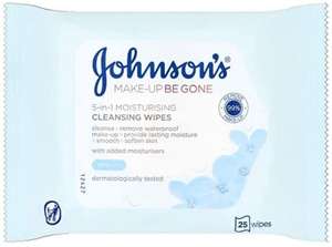 Johnson's Face Care Makeup Moisturising Wipes, Pack of 25 Wipes £1.25 @ Amazon (15% voucher and subscribe and save available)