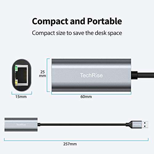 TechRise USB 3.0 Type-A to RJ45 Gigabit Ethernet Adapter, wide compatibility incl Nintendo Switch (with 20% voucher) @ Upoint / FBA
