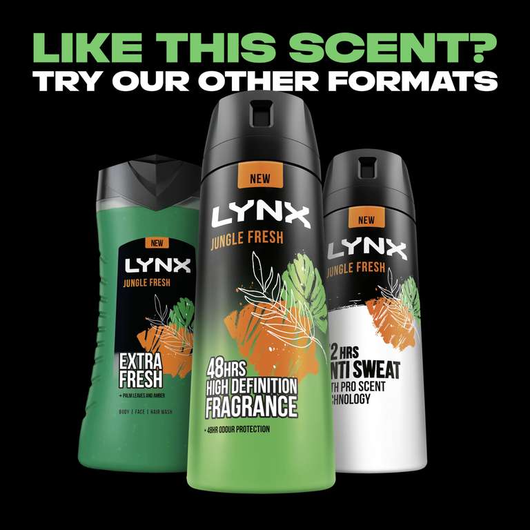 Lynx Jungle Fresh 3-in-1 Body Wash hair, face and body 6x 500 ml cleanser (S&S £11.48)