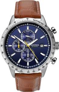 Sekonda Men's Chronograph Watch | Silver Case & Brown Leather Strap with Blue Dial | 1374 - £44.99 Delivered With Code @ Sekonda