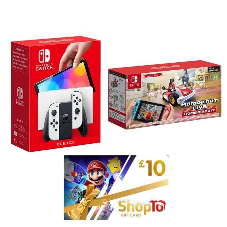Nintendo Switch OLED Console - White / Neon + Mario Kart Live Home Circuit (Mario/Luigi) + £10 Shopto Gift card - £303.85 delivered @ Shopto