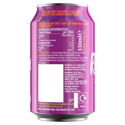 Rubicon Sparkling Fizzy Drink with Real Fruit Juice 330 ml Multipack Cans, Passion, 24 Pack £8.50 / £7.65 Subscribe & Save @ Amazon