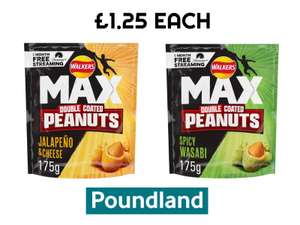 Walkers Max Strong Double Coated Nuts Jalapeno & Cheese / Spicy Wasabi, 175g £1.25 @ Instore Poundland Derby