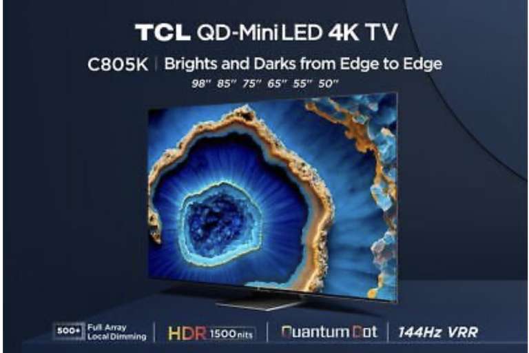 TCL 50C805K 50 Inch MiniLED 4K Ultra HD Smart TV Bluetooth WiFi W/Code @ AO