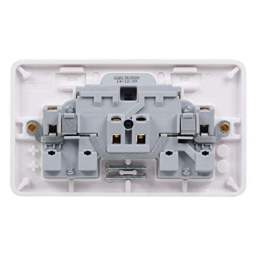 Schneider Electric Lisse White Moulded - Switched Double Power Socket, Double Pole, 13A, GGBL3020D, White, Pack of 5