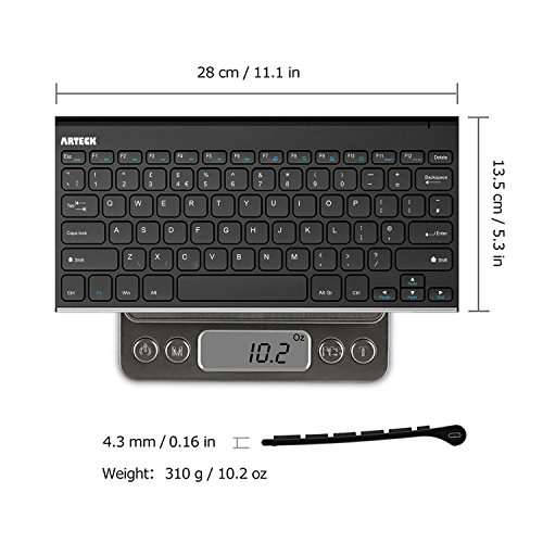 Arteck 2.4G Wireless Keyboard Stainless Steel Ultra Slim Full Size Keyboard - Rechargeable 6-Month Battery - Sold by ARTECK FBA