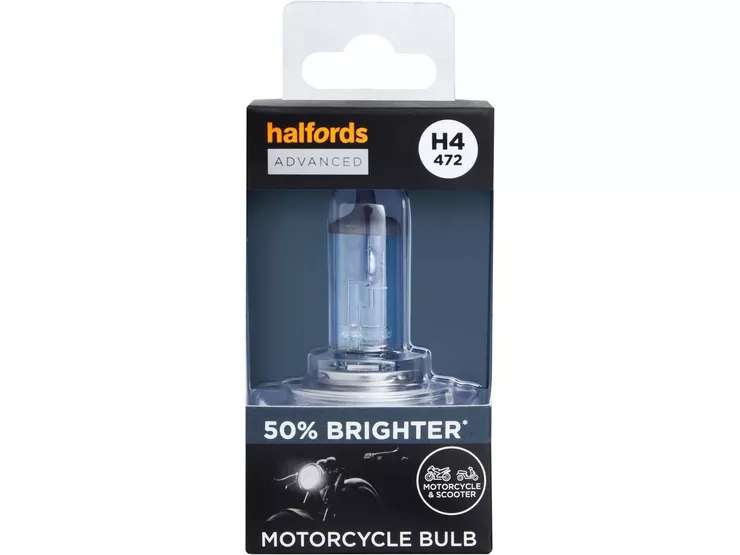 Halfords Advanced Motorcycle H4 472 +50% Bulb - £5.99 / Halfords Advanced Motorcycle H4 472 +150% - £8.99 with free collection @ Halfrods