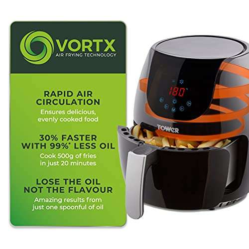 Tower T17067 Vortx Family Size Digital Air Fryer with Rapid Air Circulation, 60-Minute Timer, 4L, 1400W, Black - £40 @ Amazon