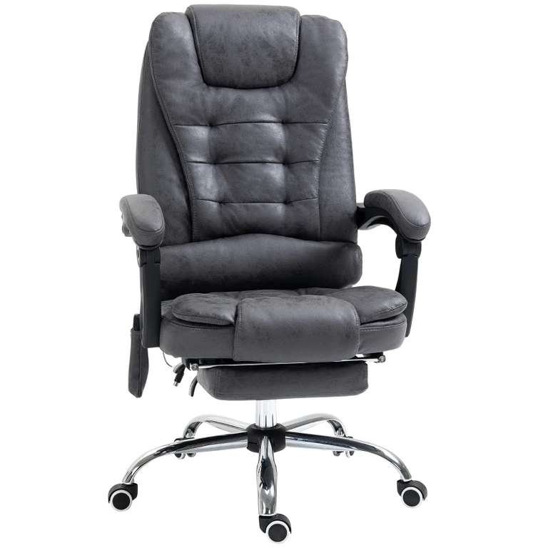 Heated Vibration Massage Recliner Office/Desk Chair With Footrest Grey With Code