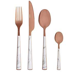 Tower T859002WR 16 Piece Cutlery Set, Knife, Fork, Spoon, White Marble and Rose Gold