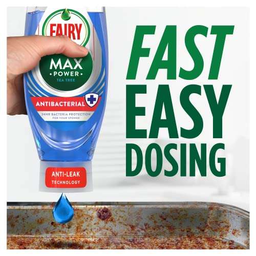 Fairy Max Power Washing Up Liquid, Antibacterial, 4.32 L (540 ml x 8), Tea Tree Scent £16.30 (Prime Exclusive) @ Amazon