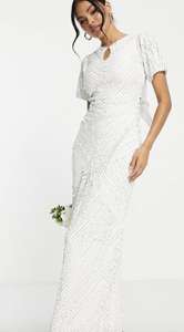 Beauut Bridal placement beaded maxi dress with big bow back in white - £52.50 with code @ Asos
