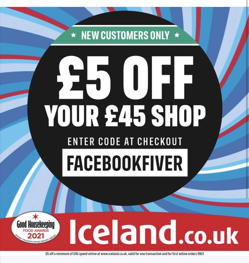 £5 Off £45 Online Shop (New Customer Only) @ Iceland