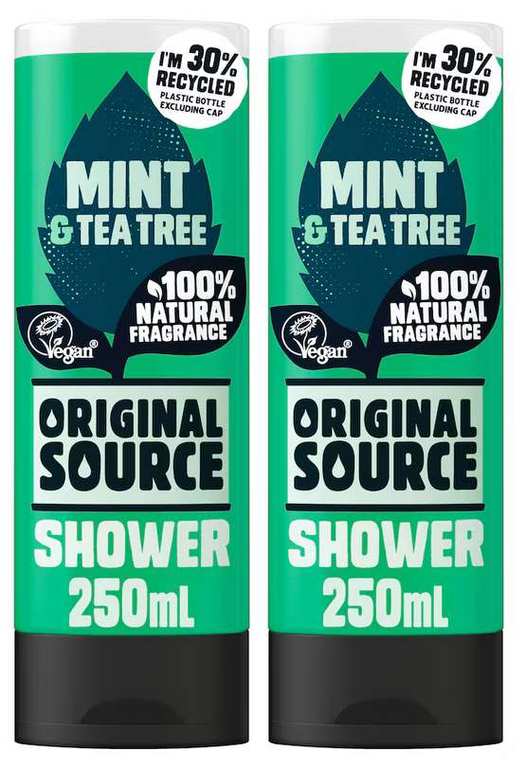 2 x Original Source Shower Gel 250ml Mint & Tea Tree / Apple / Coconut Shea Butter / Lime / Lemon / Rhubarb & Raspberry / Peach Nectar Price