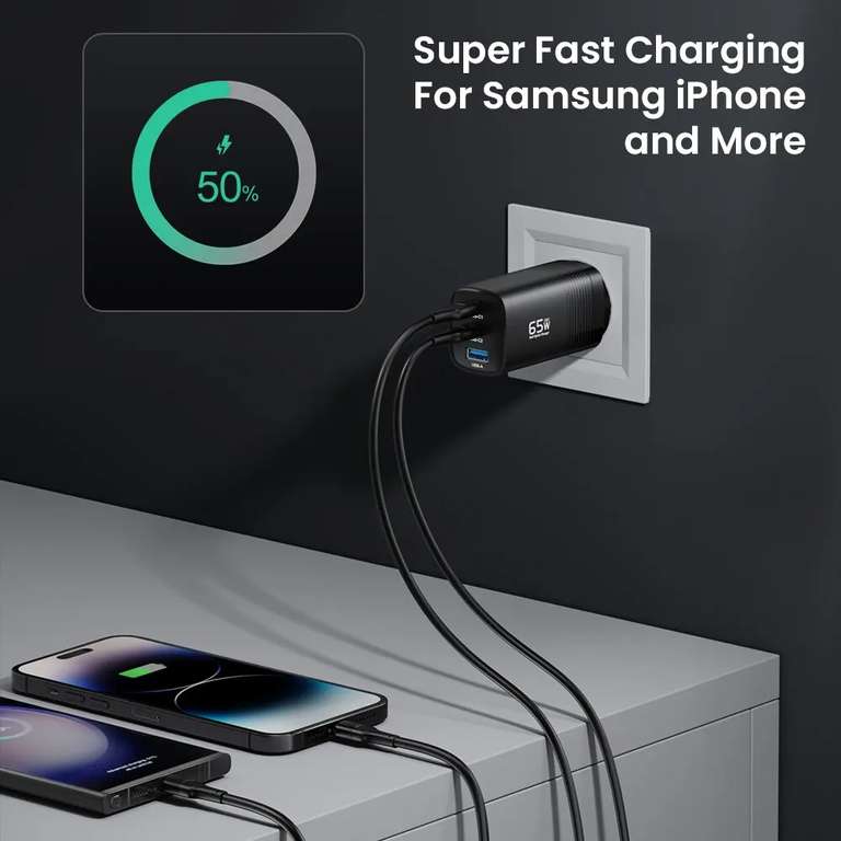 ASOMETECH GaN USB Type C Charger 65W PPS PD QC4.0 Quick Charger £0.49 new /£10.46 for existing buyers @ Cutesliving Store