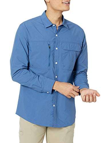 AUMELR Men's Neck Buttoned Shirt Long-Sleeve High Stretch Mesh Quick-Drying Top 