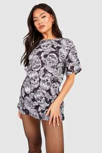 Boohoo Halloween Floral Skull T-Shirt Dress sizes 10-16